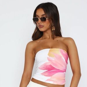 White Fox Boutique Pink and Orange Floral Tube Top
